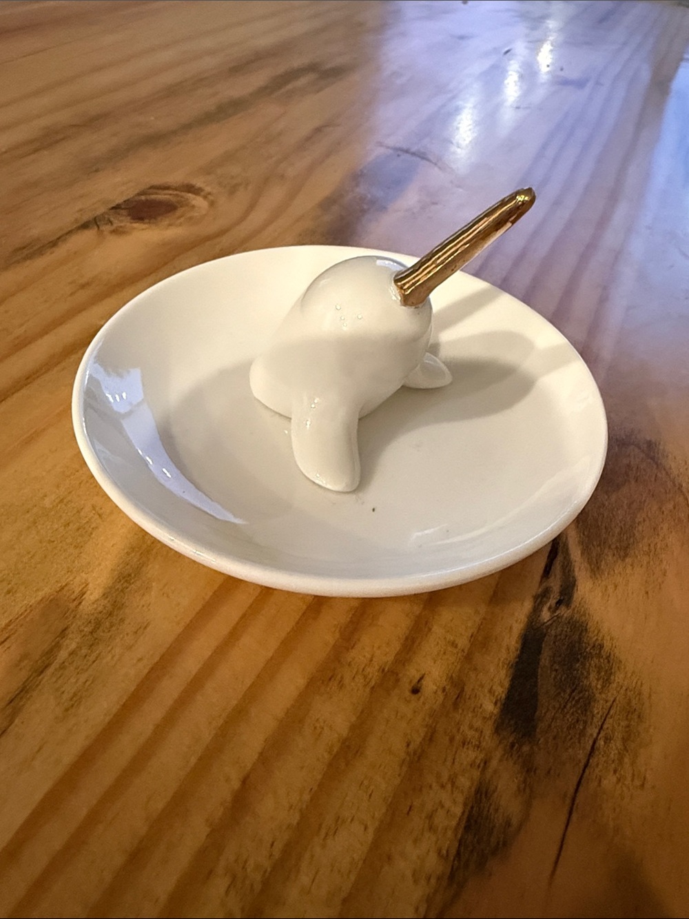 Ceramic Narwhal Ring Dish with Gold Horn